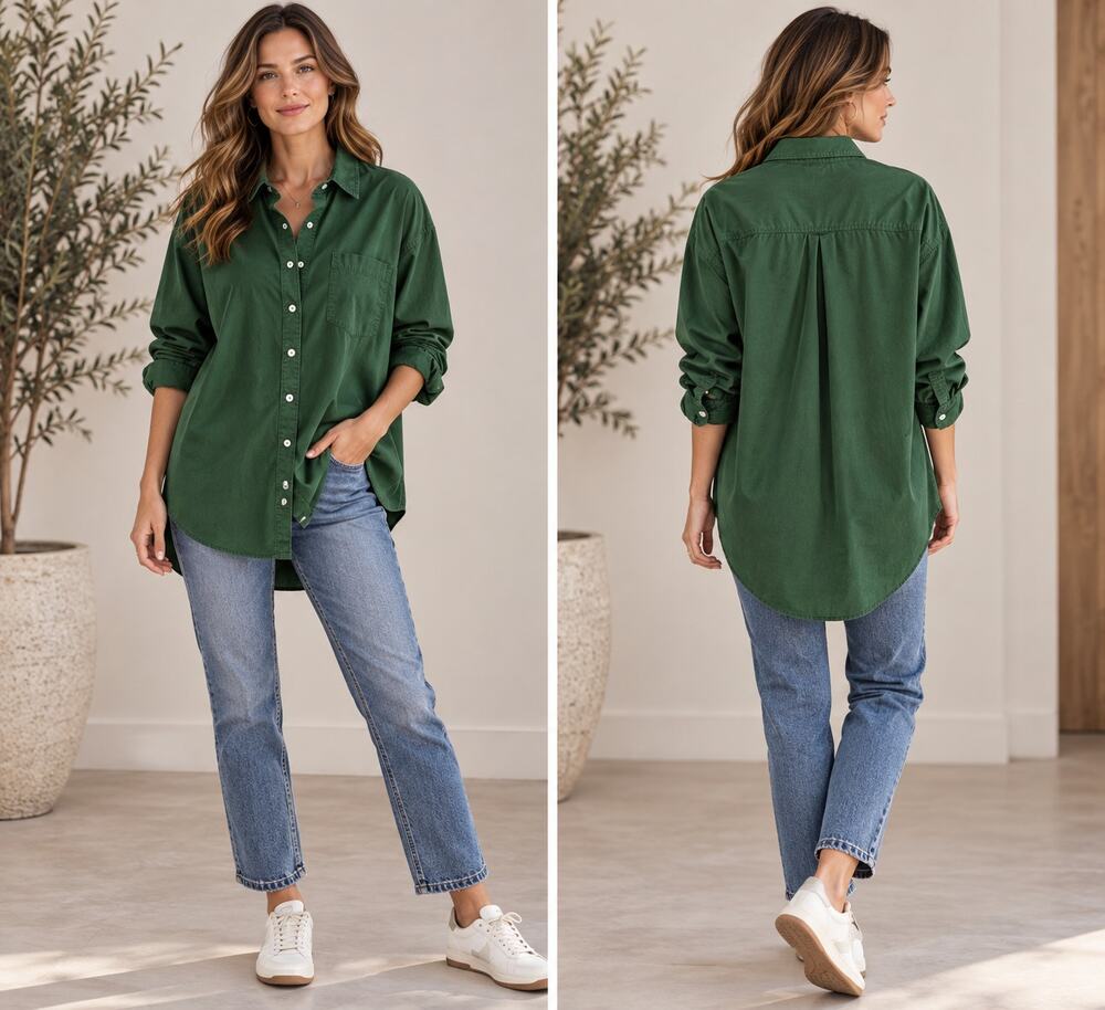 Maeve Anthropologie Button Down Shirt Women’s L Green Oversized Cotton Tunic